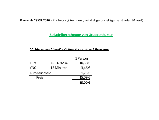 Preisliste Selbstzahler Bsp. Gruppen ab 28.09.2026